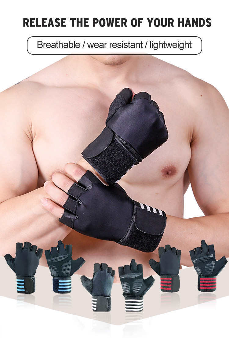 Weightlifting Gloves with Wrist Support for Heavy Exercise Body Building Gym Training Fitness Handschuhe Workout Gloves China Factory Direct