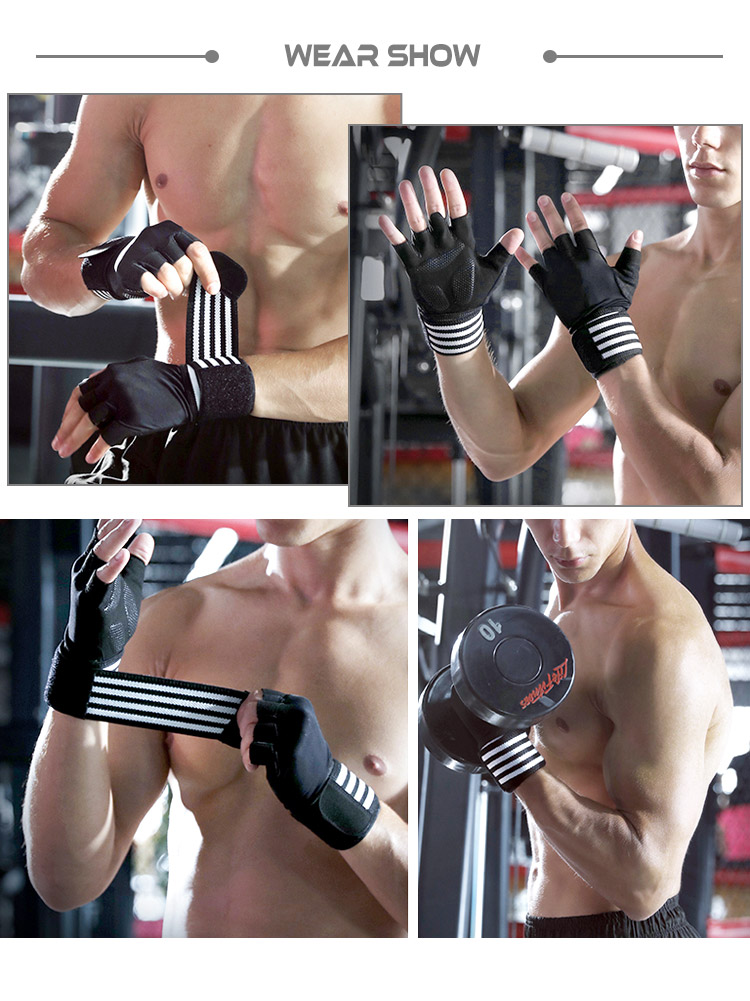 Weightlifting Gloves with Wrist Support for Heavy Exercise Body Building Gym Training Fitness Handschuhe Workout Gloves China Factory Direct