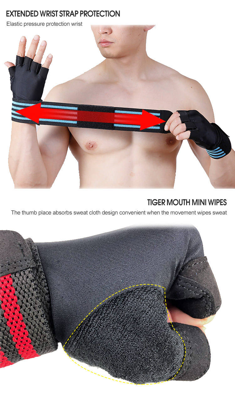 Weightlifting Gloves with Wrist Support for Heavy Exercise Body Building Gym Training Fitness Handschuhe Workout Gloves China Factory Direct