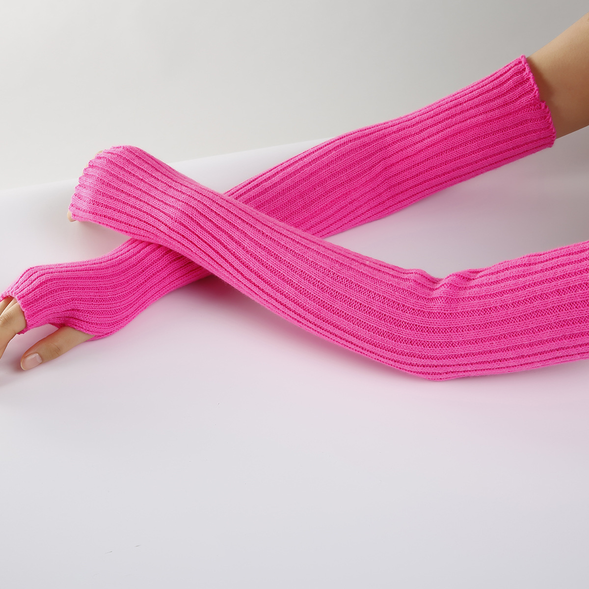 Winter Gloves Women Warm Long Knitting Gloves Stretch Fingerless Mittens Solid Classic Black Guard Arm Private Label Manufacturing Innovation