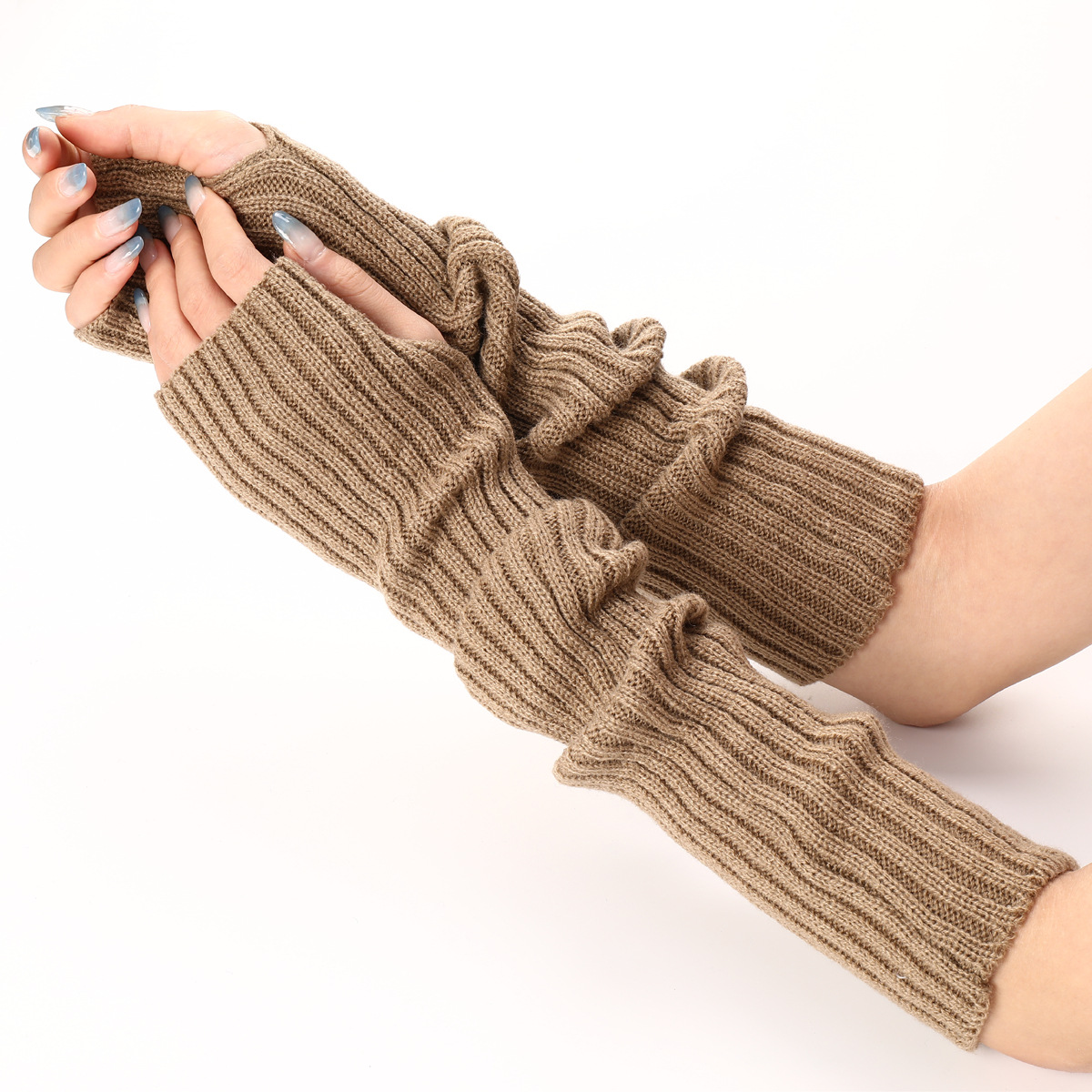 Winter Gloves Women Warm Long Knitting Gloves Stretch Fingerless Mittens Solid Classic Black Guard Arm Private Label Manufacturing Innovation