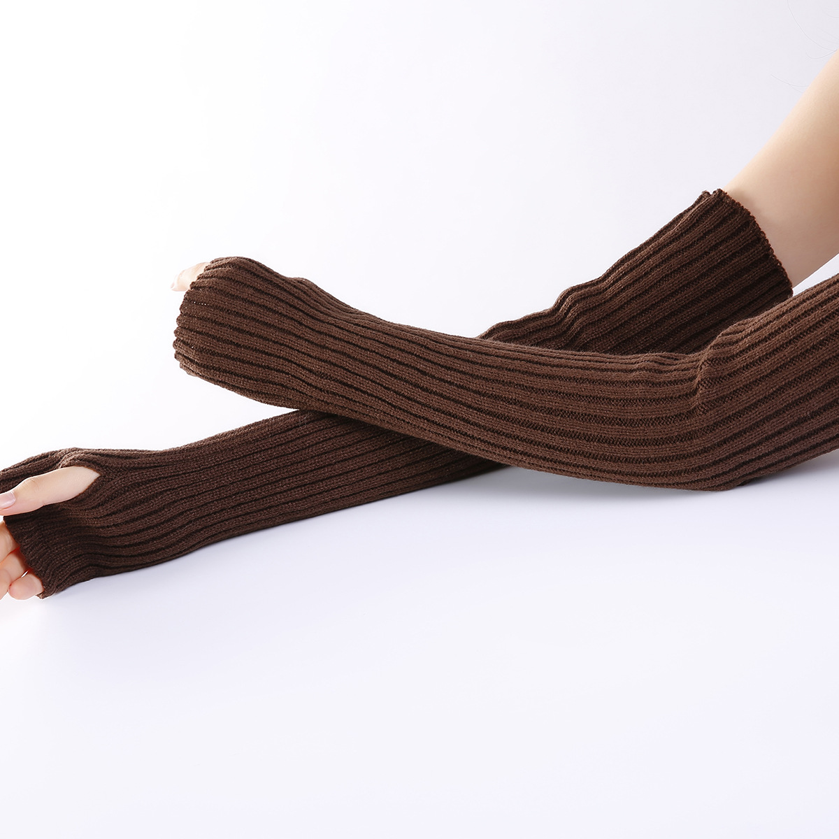 Winter Gloves Women Warm Long Knitting Gloves Stretch Fingerless Mittens Solid Classic Black Guard Arm Private Label Manufacturing Innovation