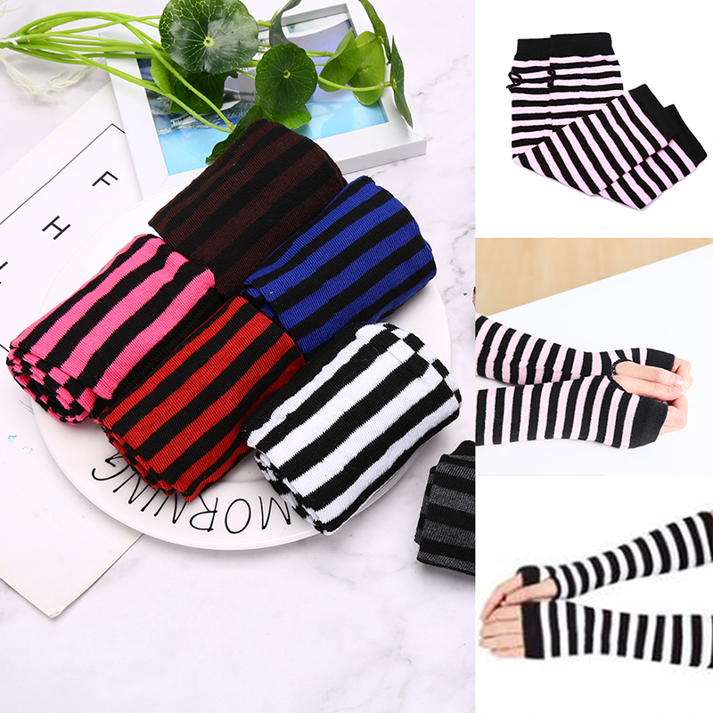 Women Arm Warmer Fingerless Long Gloves Knitted Striped Warm Mittens Protection Arm Warmer Half Finger Sleeves China Supplier Custom Solutions