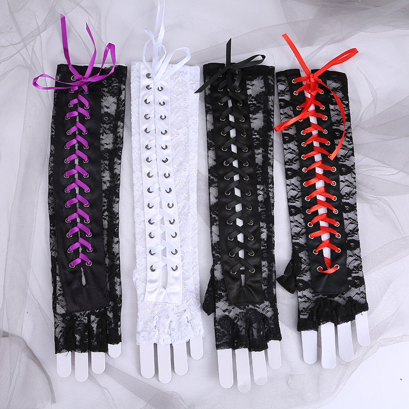 Womens Sexy lace gloves  Elbow Length Punk Fingerless Goth Black Misa Amane Cosplay Accessories Fishnet Mesh Party LACE Gloves Manufacturing Services Solutions