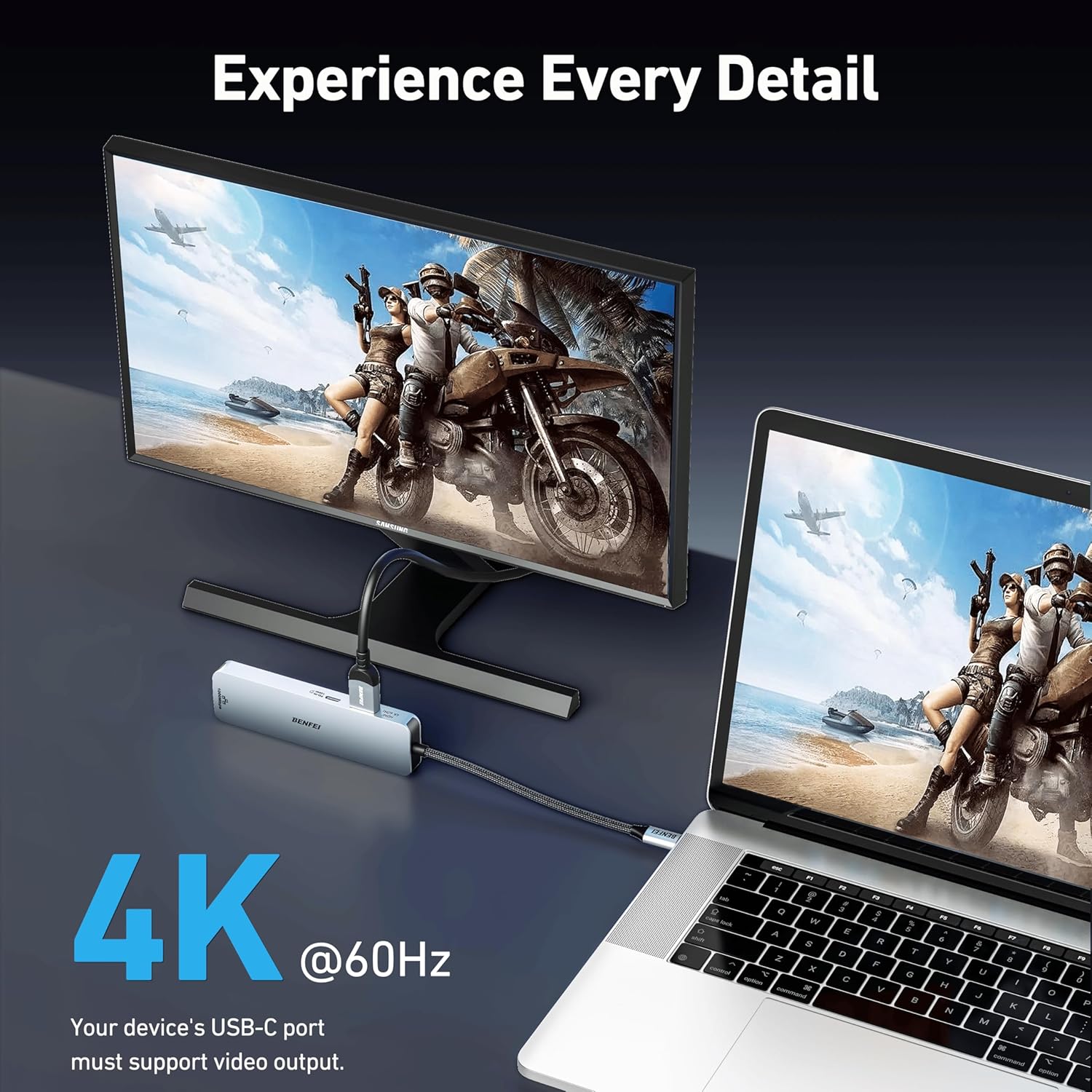 BENFEI 6-in-1 USB-A/USB-C MULTI-PORT HUB 4K 60Hz HDMI PD 100W  1000Mbps Ethernet  USB3.0x2 USB Cx1 For Data Manufacturing Solutions Production