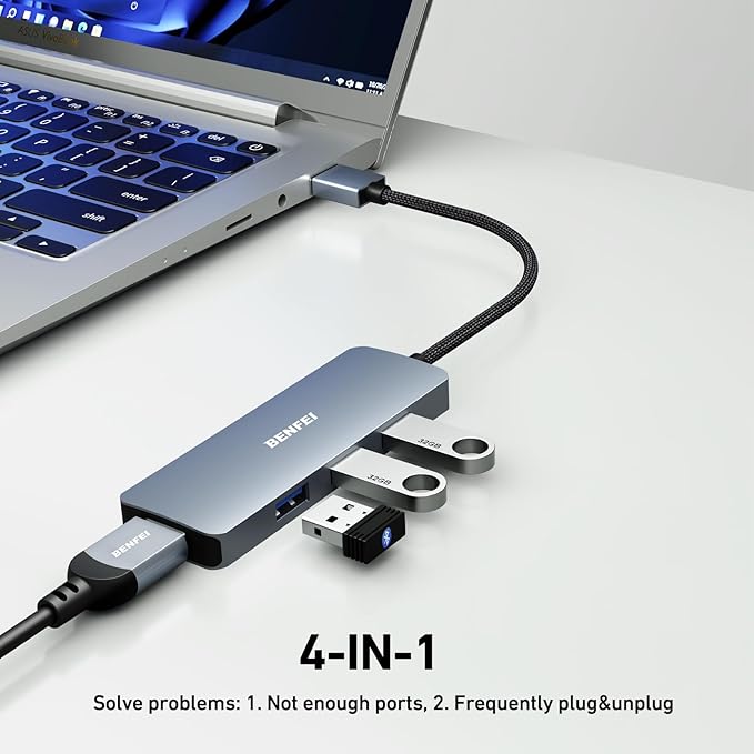 BENFEI USB 3.0 Hub 4-Port Ultra-Slim Hub  4 Ports USB A Splitter Ultra-Slim USB Expander B2B Manufacturing
