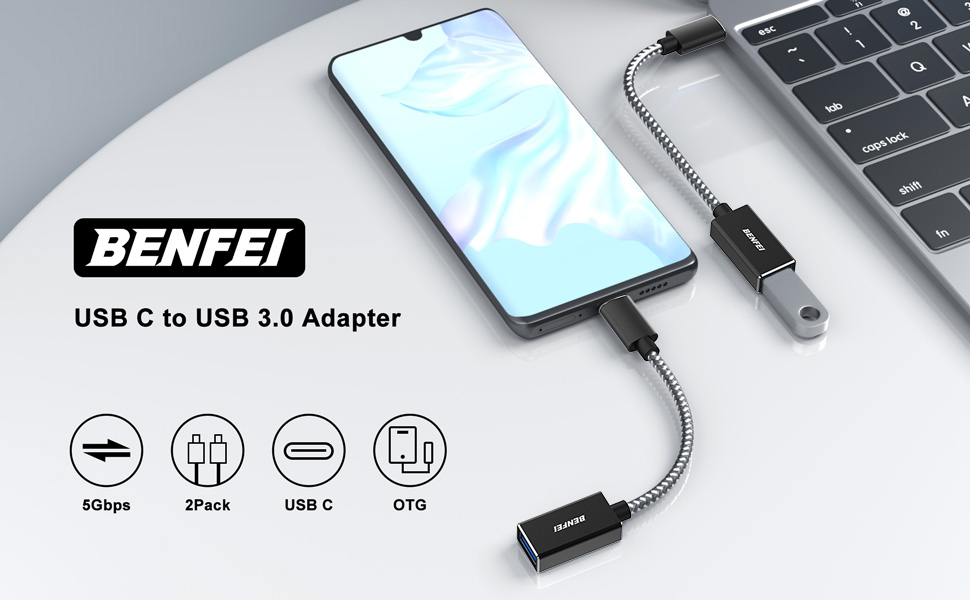 BENFEI Factory Direct Sale USB C to USB 3.0 Adapter, 2 Pack USB C to A Male to Female Adapter 2 Packs, OTG Type C. Factory to Consumer