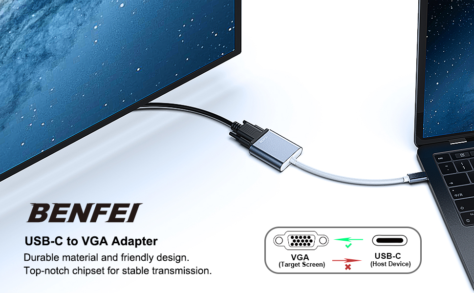 BENFEI USB C to VGA Adapter, Thunderbolt 3/4 to VGA Adapter Aluminium Case Production Wholesale Operations