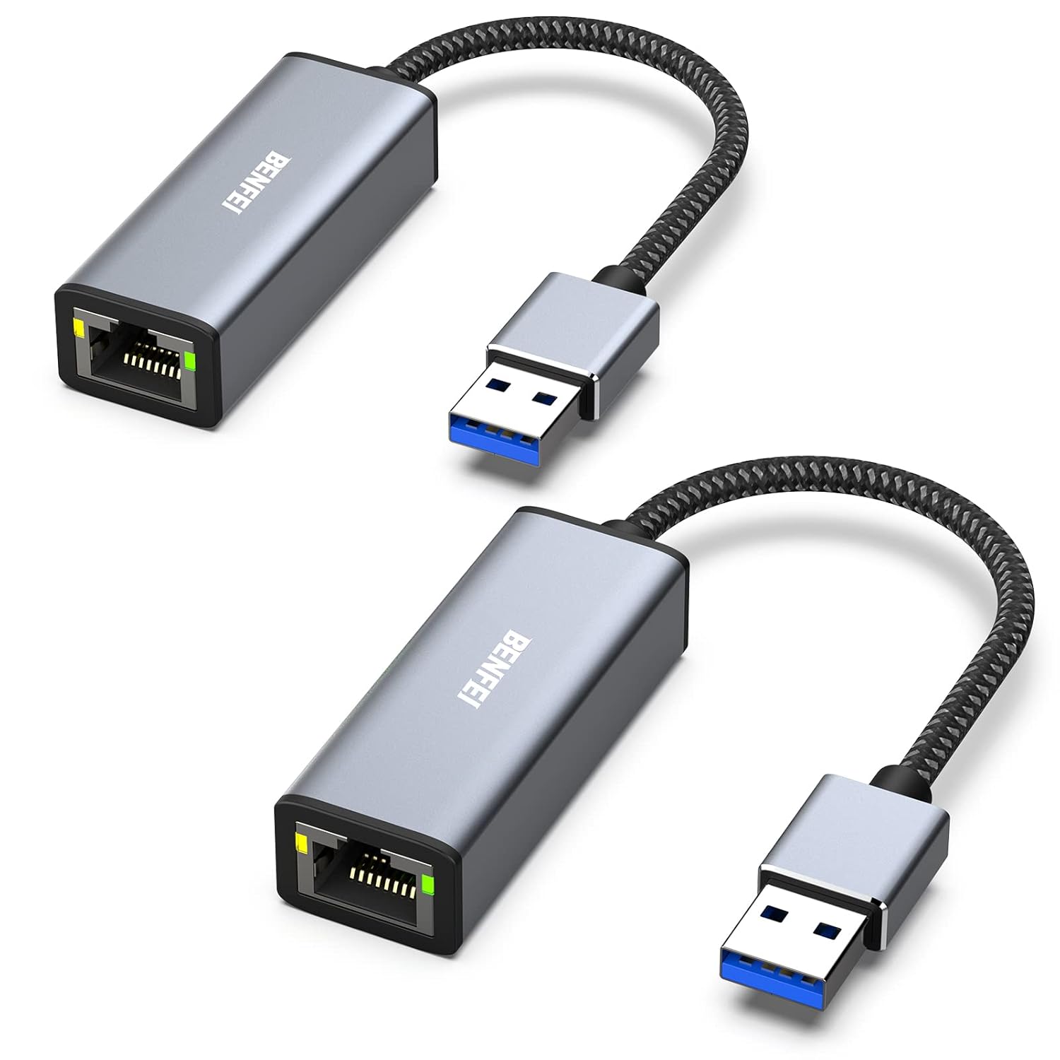 BENFEI USB Ethernet Adapter 1000 Mbps, USB to RJ45 Gigabit Ethernet LAN Network Adapter Braided nylon cable aluminum case Private Label Manufacturing Bulk Orders