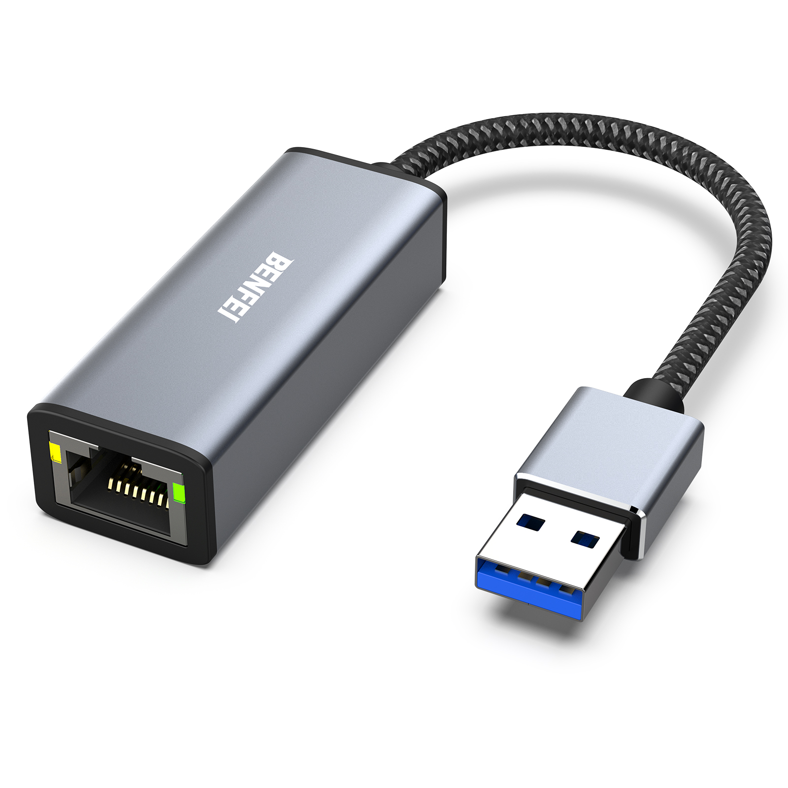 Customize  USB to Ethernet Adapter, USB 3.0 to 1000 Mbps Gigabit Ethernet LAN Network Adapter Braided nylon cable aluminum case Rapid Production Solutions Trade
