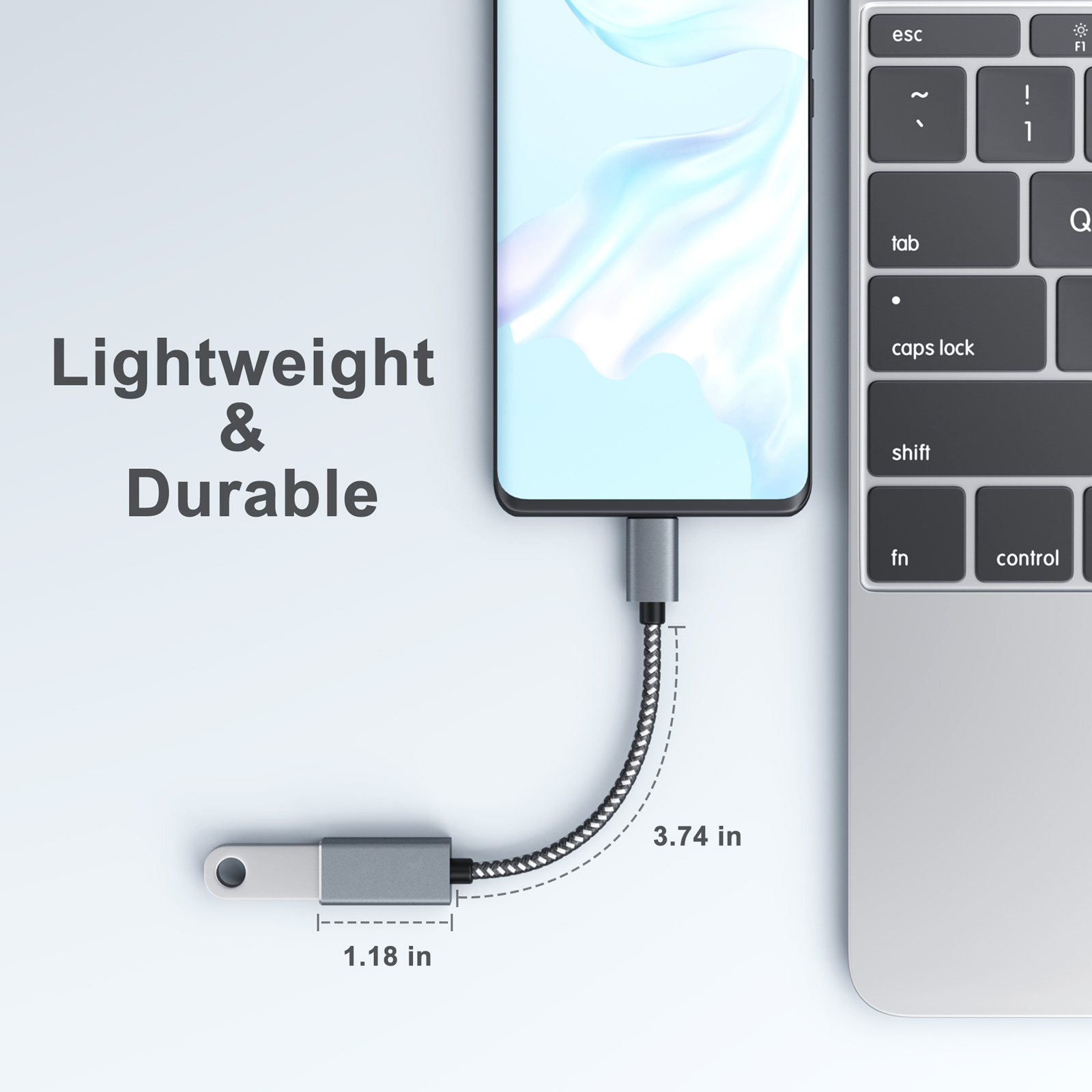 USB C to USB 3.0 Adapter, 5 Gbps  USB C to A Male to Female Adapter OTG Adapter with 10cm Nylon Braided Aluminum Case OTG Type C Wholesale Distribution Center Customization