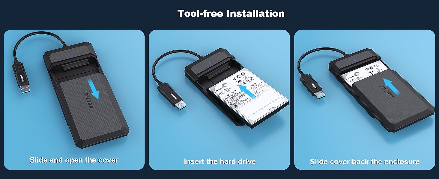 BENFEI 2.5 Inch SATA to USB Tool Free External Hard Drive Enclosure,Type-C/A to Sata Compatible for 2.5 Inch SSD, Nvme Enclosure Chinese Wholesale Supplier