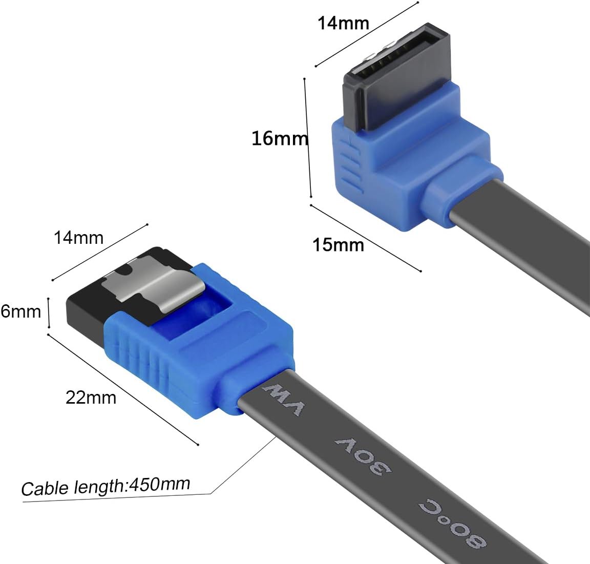 Customize SATA Cable III, SATA Cable III 6Gbps 90 Degree Right Angle with Locking Latch 18 Inch for SATA HDD, SSD, CD Driver, Factory Pricing Supply