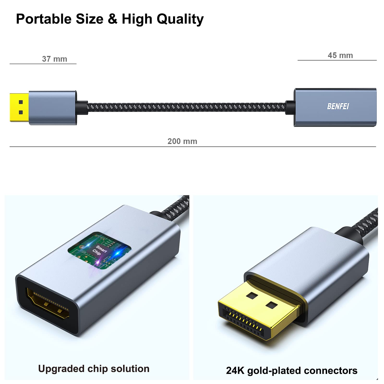 4K DisplayPort to HDMI Adapter Cable 4K 30Hz, 2K 60Hz, 1080p 120Hz Uni-Directional Display Port to HDMI Monitor Converter Discount Wholesale Direct