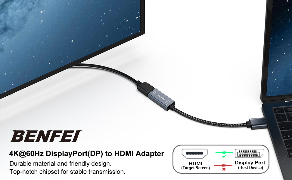 BENFEI Active DisplayPort to HDMI, DP to HDMI Adapter(4K@60Hz) Male to Female, Space Gray Private Label Manufacturing Innovation