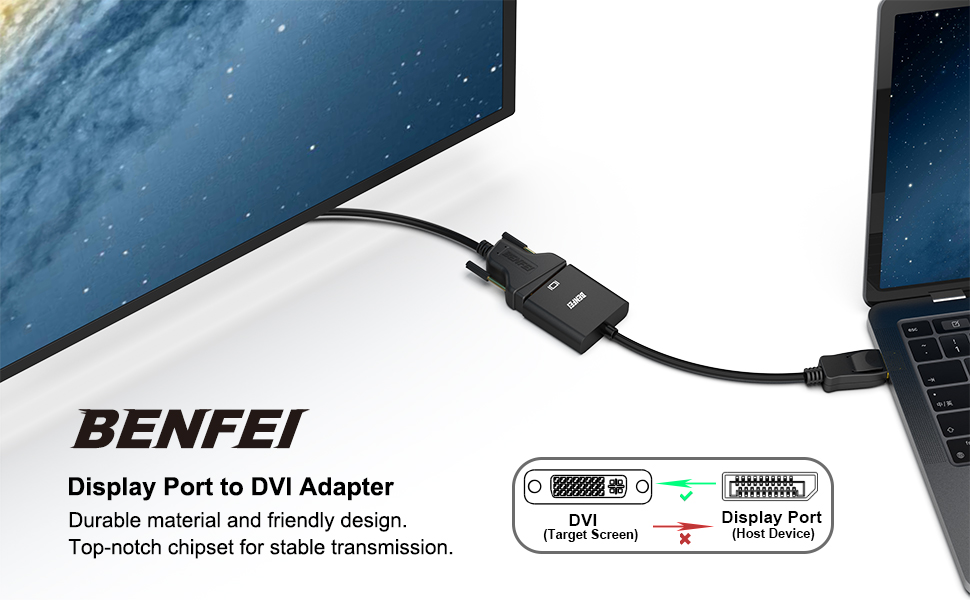 BENFEI DisplayPort to DVI Adapter, Display Port to DVI-D Converter Male to Female Black Compatible for Lenovo, Dell, HP Wholesale Trade Supplier