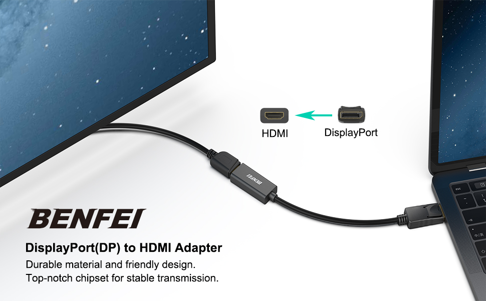 BENFEI DisplayPort to HDMI Adapter, 4K 30Hz Gold-Plated DP Display Port to HDMI Adapter  Male to Female Factory Authorized Wholesale Export