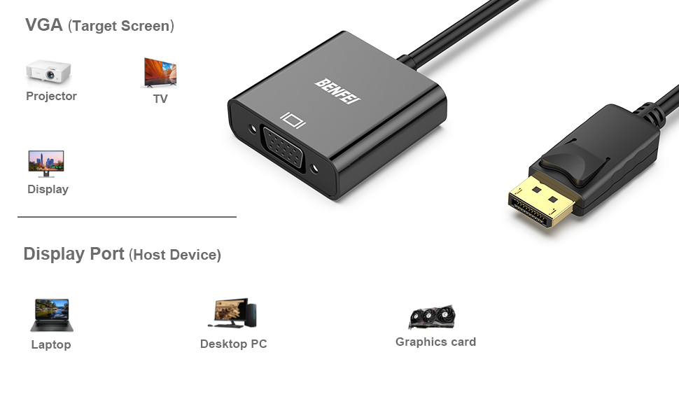 BENFEI DisplayPort to VGA, Gold-Plated DP to VGA Adapter (Male to Female) Compatible for Laptop or PC Factory Pricing
