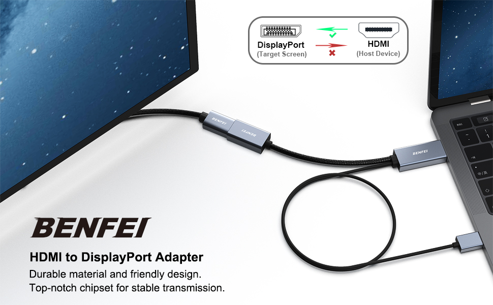 BENFEI HDMI to DisplayPort Adapter, HDMI Source to DisplayPort Monitor Compatible with PC Graphics Card Laptop PS5 Xbox One(360) Bulk Supply