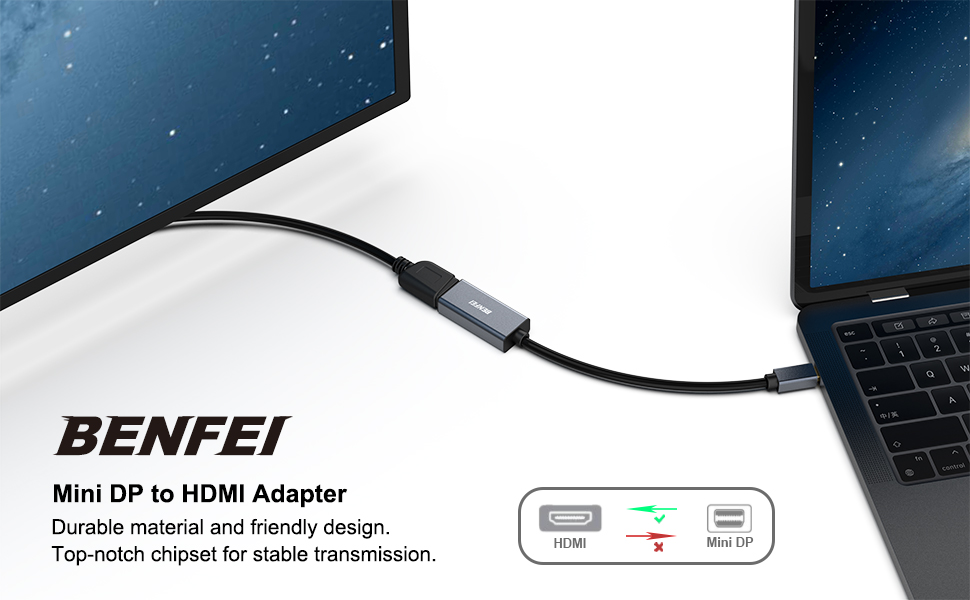 BENFEI Mini DisplayPort to HDMI Adapter, Thunderbolt 2 to HDMI Adapter Gold-Plated Connectors; Aluminium Case Factory Wholesale Trade