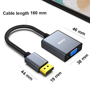 DisplayPort to VGA, Benfei DisplayPort to VGA Adapter Male to Female Gold-Plated Cord, Aluminum Case Industrial Wholesale