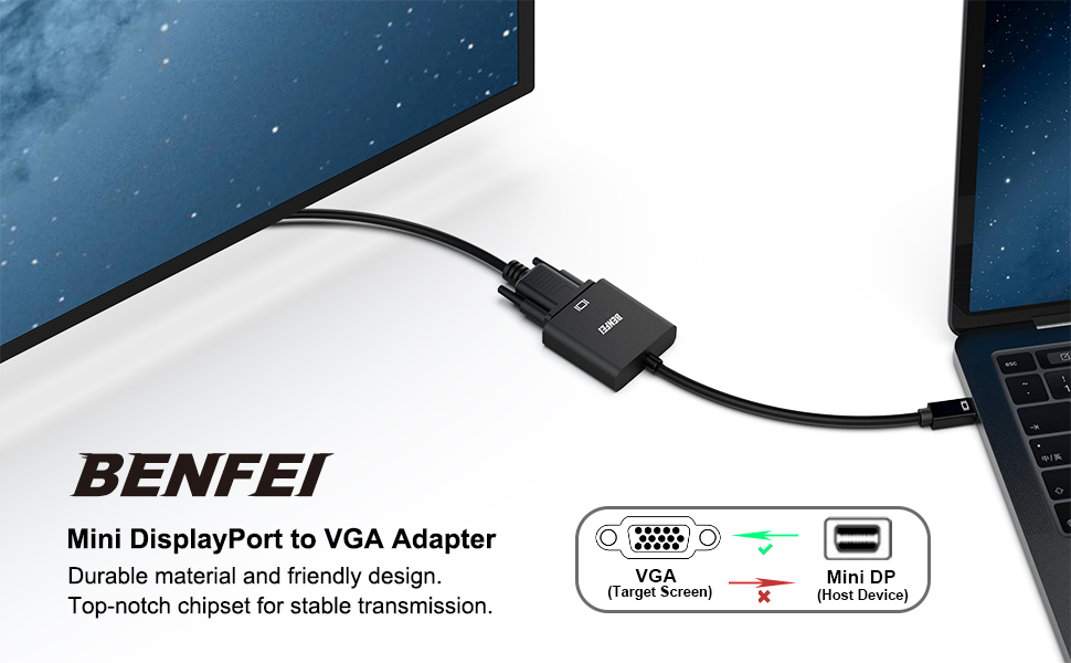 Mini DisplayPort to VGA Adapter, BENFEI Mini DP Display Port to VGA (Thunderbolt Compatible) Male to Female Adapter Affordable Factory Pricing