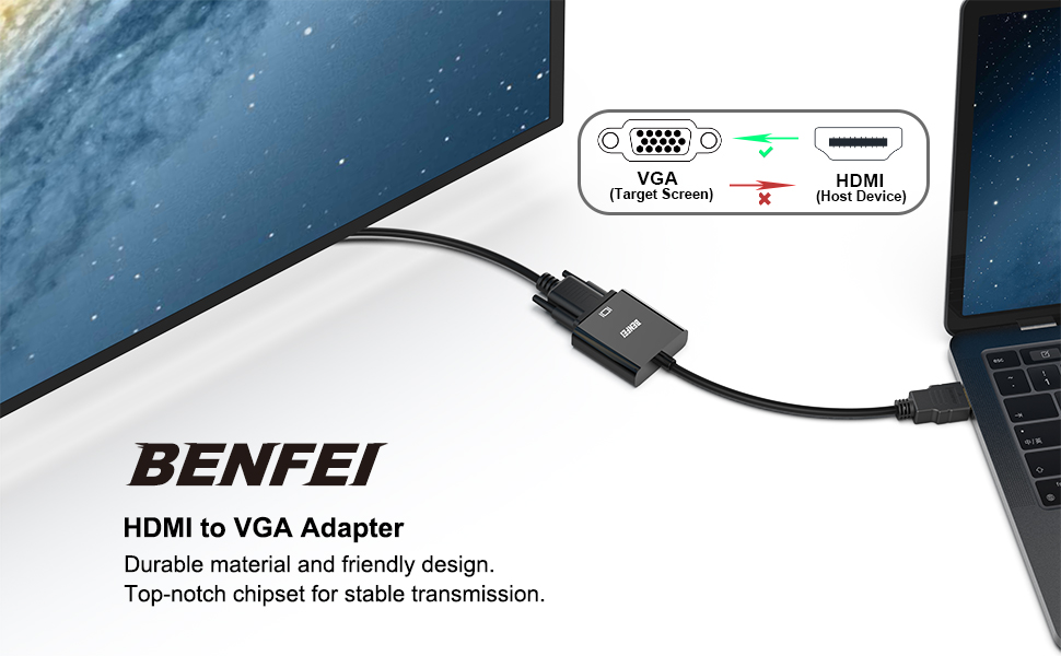 BENFEI HDMI to VGA, Gold-Plated HDMI to VGA Adapter Compatible for Computer, Desktop, Laptop, PC, Monitor and More - Black China Production Hub