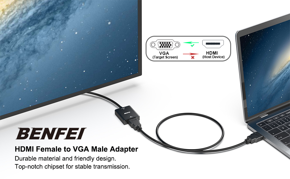 BENFEI HDMI to VGA, Uni-Directional HDMI Computer to VGA Monitor Adapter (Female to Male) with 3.5mm Audio Jack China Wholesale Factory Outlet