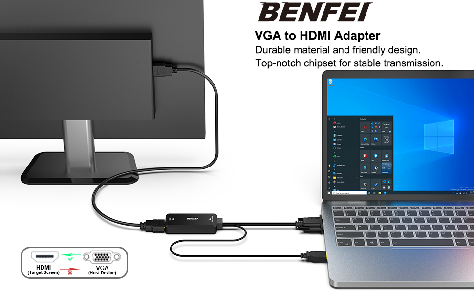 BENFEI VGA to HDMI Adapter, 1080P Converter with Audio from Computer/Laptop VGA Source to HDMI TV/Monitor Manufacturing & Supply