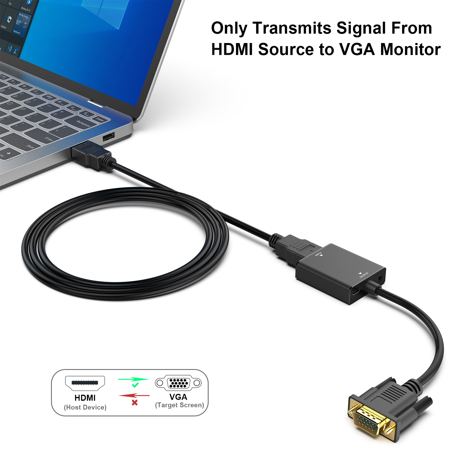 Customize  HDMI to VGA, Uni-Directional HDMI Computer to VGA Monitor Adapter (Female to Male) with 3.5mm Audio Global Wholesale Market