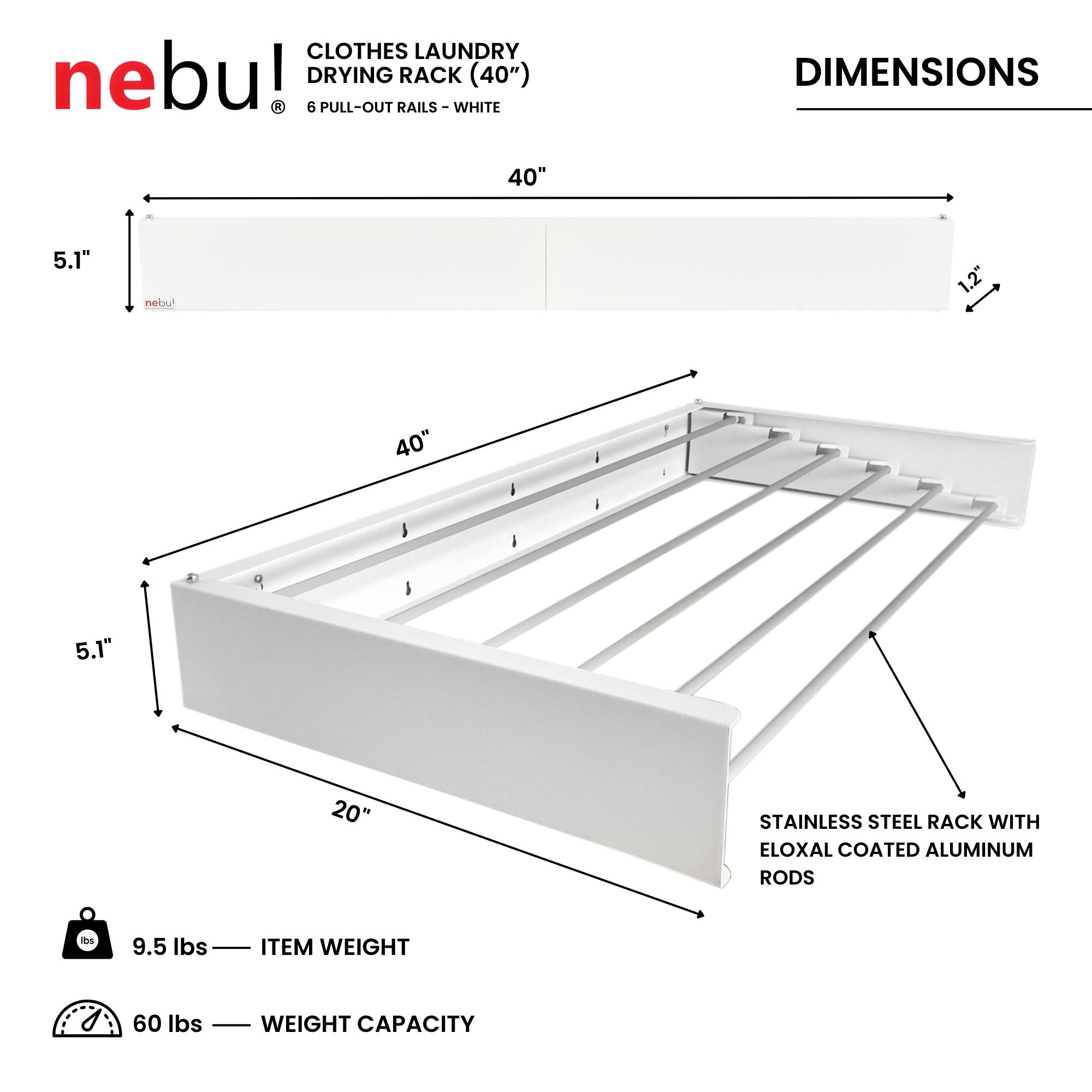 NEBU RETRACTABLE WALL MOUNTED CLOHTES DRYING RACK 40"/100CM-WHITE