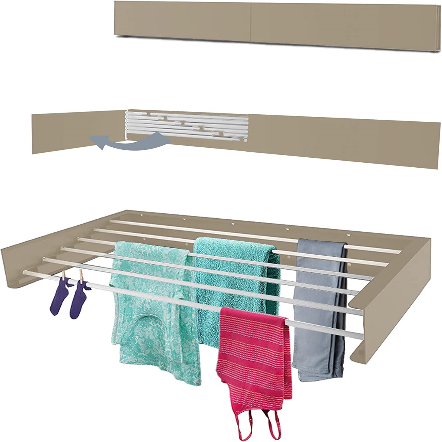 NEBU RETRACTABLE WALL MOUNTED CLOHTES DRYING RACK 40"/100CM-CAPPUCCINO