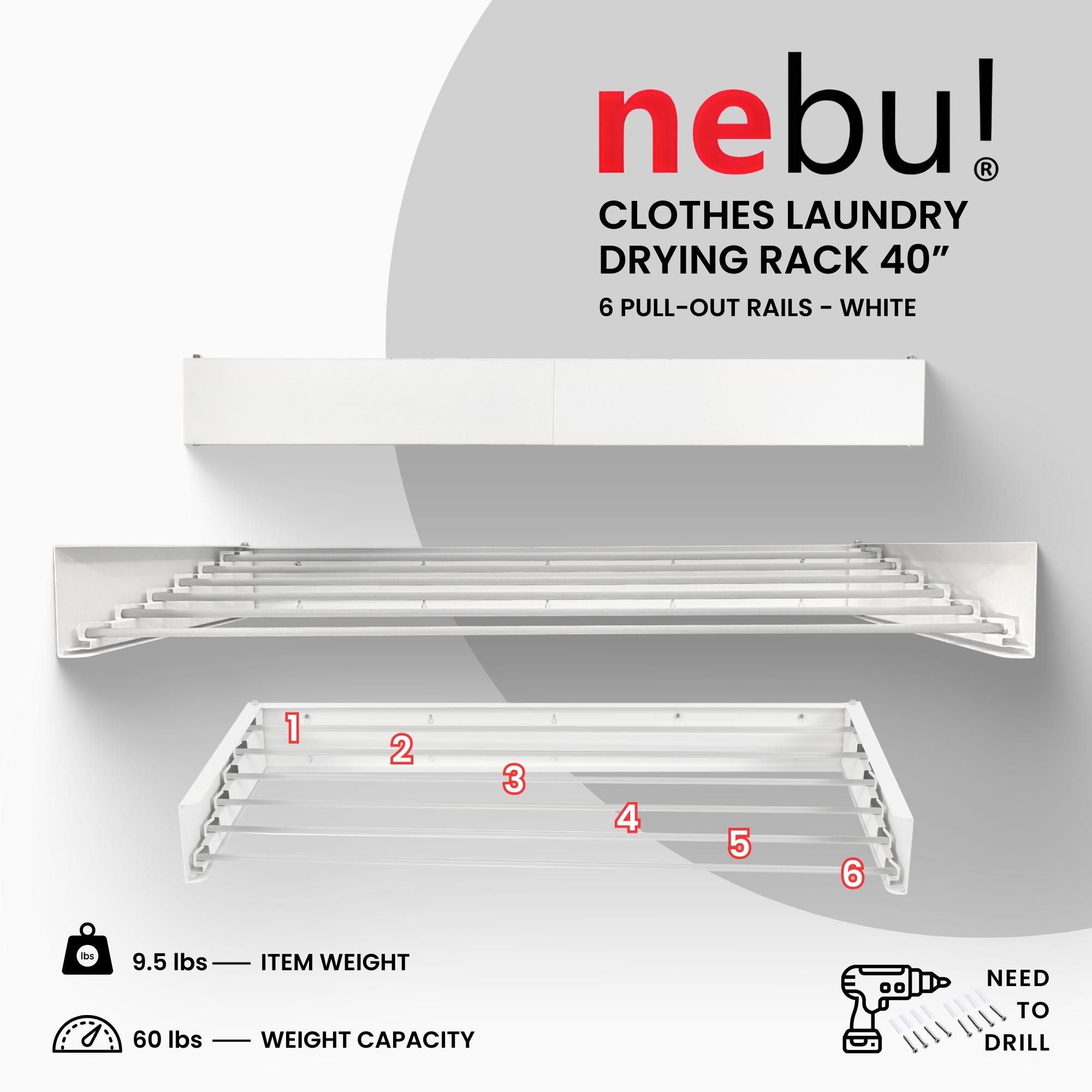 NEBU RETRACTABLE WALL MOUNTED CLOHTES DRYING RACK 40"/100CM-WHITE