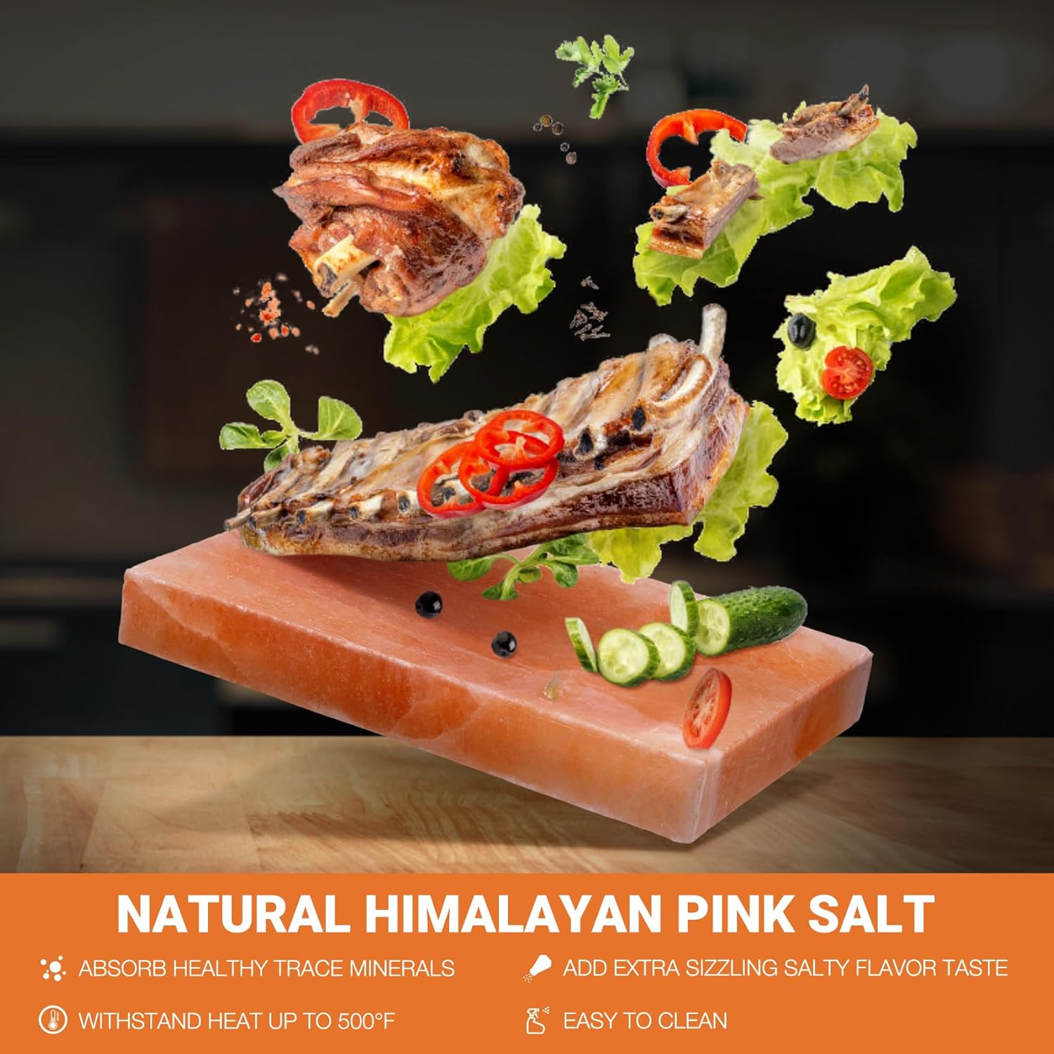 Himalayan Salt Block Cooking Plate Grilling Slab 412x8x1.5 for Cooking, Grilling, Cutting and Serving, Food Grade Rock Salt Stone with Steel Tray & Recipe Pamphlet Unique Gifts for Men, Women, Chefs & Cooks