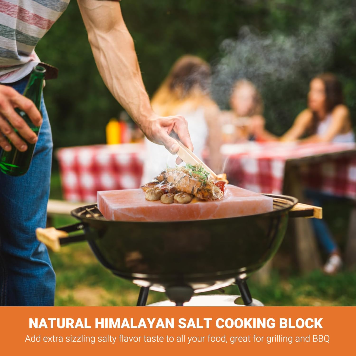 Himalayan Salt Block Cooking Plate Grilling Slab 412x8x1.5 for Cooking, Grilling, Cutting and Serving, Food Grade Rock Salt Stone with Steel Tray & Recipe Pamphlet Unique Gifts for Men, Women, Chefs & Cooks