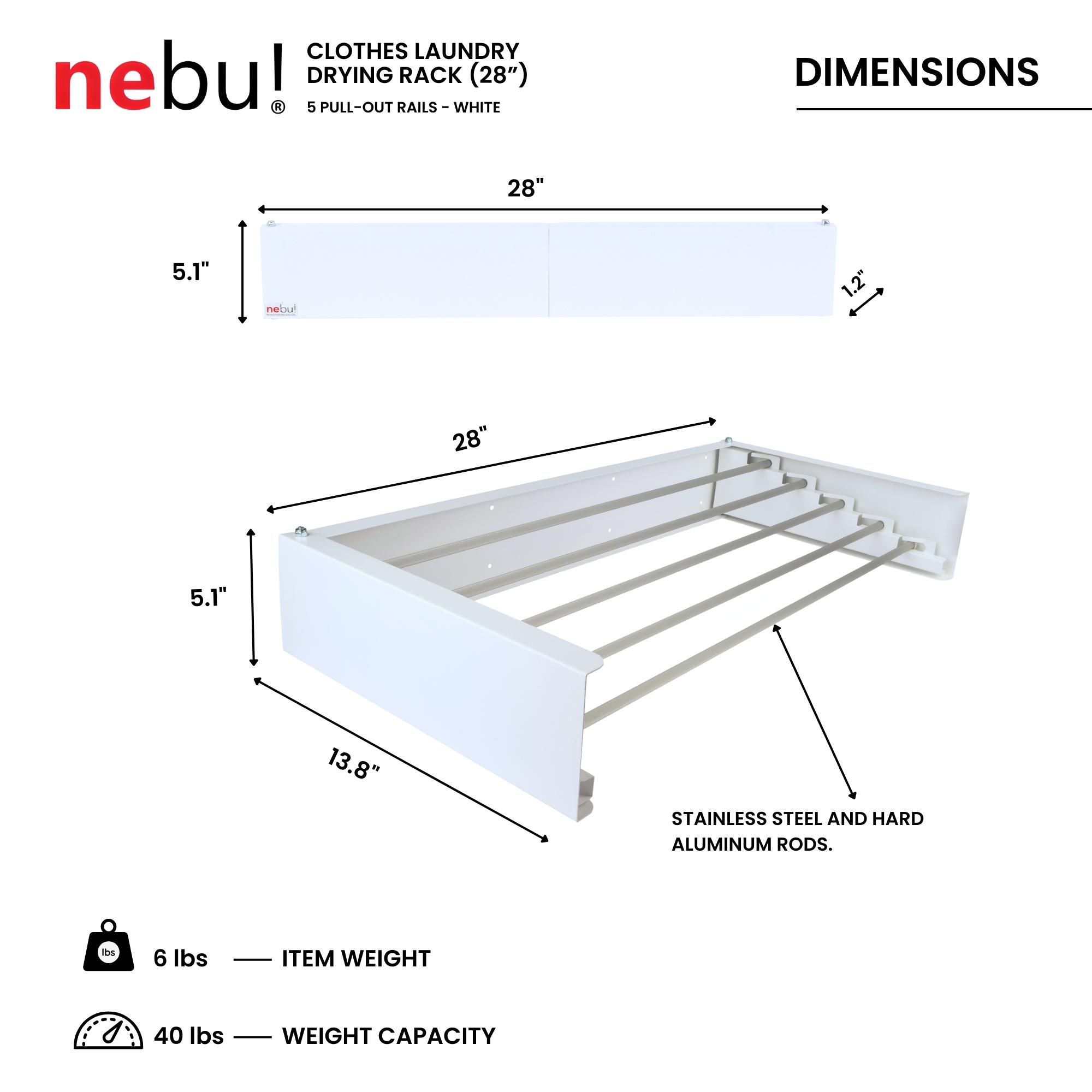 NEBU RETRACTABLE WALL MOUNTED CLOHTES DRYING RACK 28"/70CM-WHITE